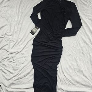 BEBE Black Long Sleeve Dress W/ Detail On The Side